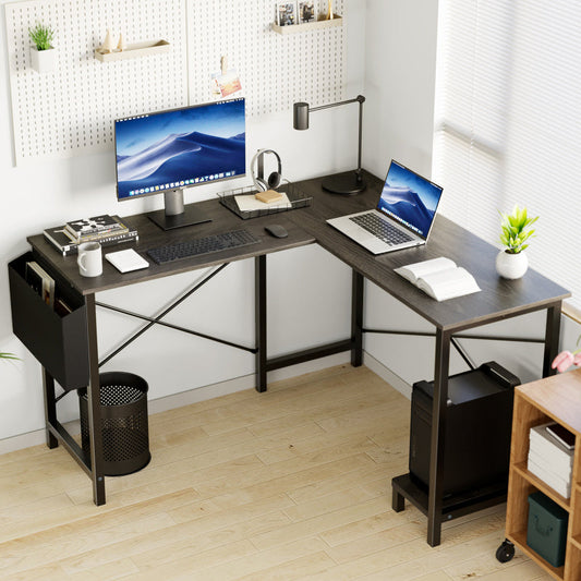 L-Shaped Corner Computer Desk with Storage Pocket | Wooden Home Office / Gaming