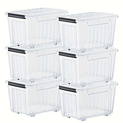 72/97QT Storage Box with Wheels & Lid – Stackable Heavy Duty Organizer 4-6-Pack