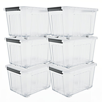 72/97QT Storage Box with Wheels & Lid – Stackable Heavy Duty Organizer 4-6-Pack