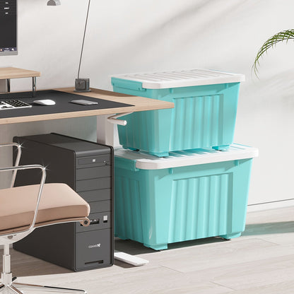 72/97QT Storage Box with Wheels & Lid – Stackable Heavy Duty Organizer 4-6-Pack