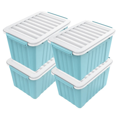 72/97QT Storage Box with Wheels & Lid – Stackable Heavy Duty Organizer 4-6-Pack