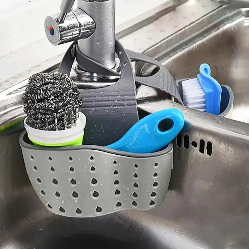 Home Storage Drain Basket Kitchen Sink Holder Adjustable Soap Sponge Holder Hanging Drain Basket Bag Kitchen Accessories
