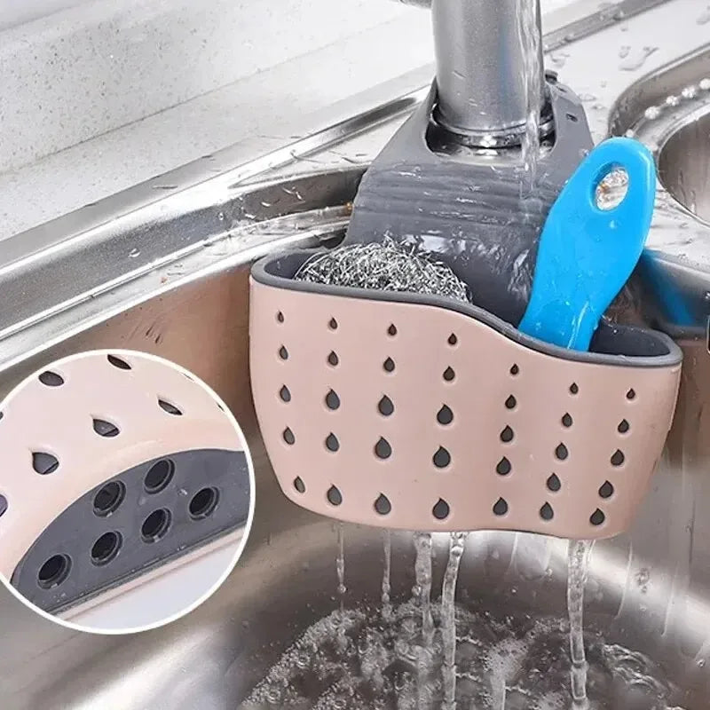 Home Storage Drain Basket Kitchen Sink Holder Adjustable Soap Sponge Holder Hanging Drain Basket Bag Kitchen Accessories